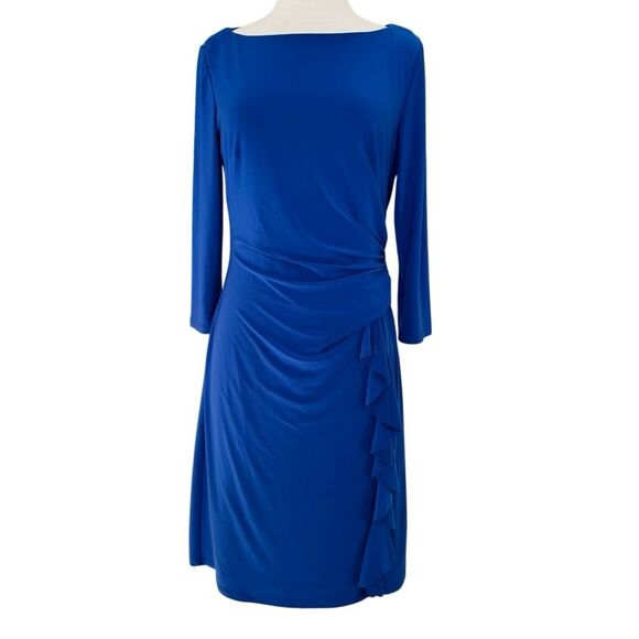 Lauren Ralph Lauren Cobalt Blue Stretchy Cocktail Dress Long Sleeve Size 12 - Picture 1 of 8